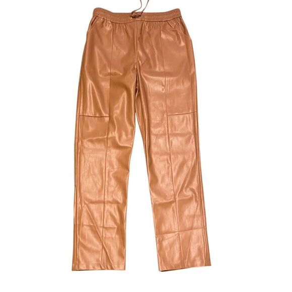 NWT Love Tree Faux Leather Drawstring Elastic Waist Pants Camel L - Picture 1 of 7